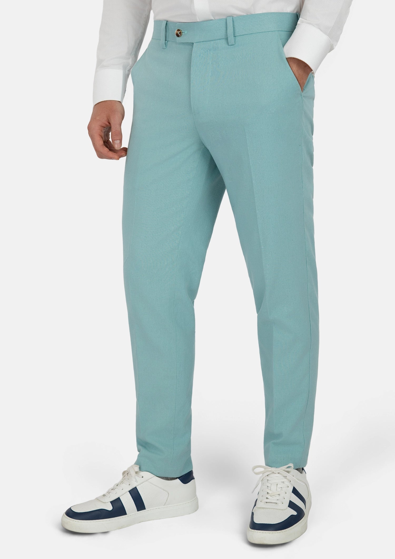 Light Teal Linen Blend Pants