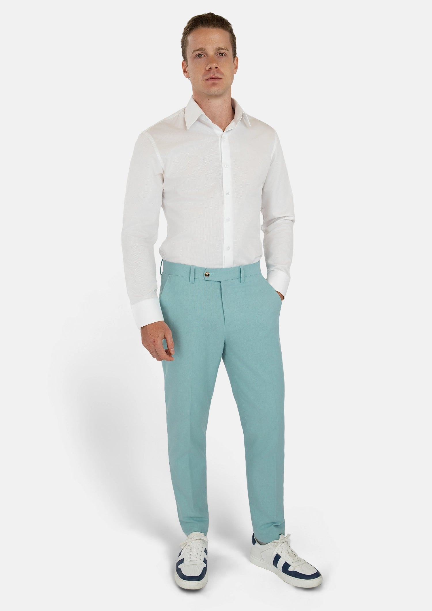 Light Teal Linen Blend Pants