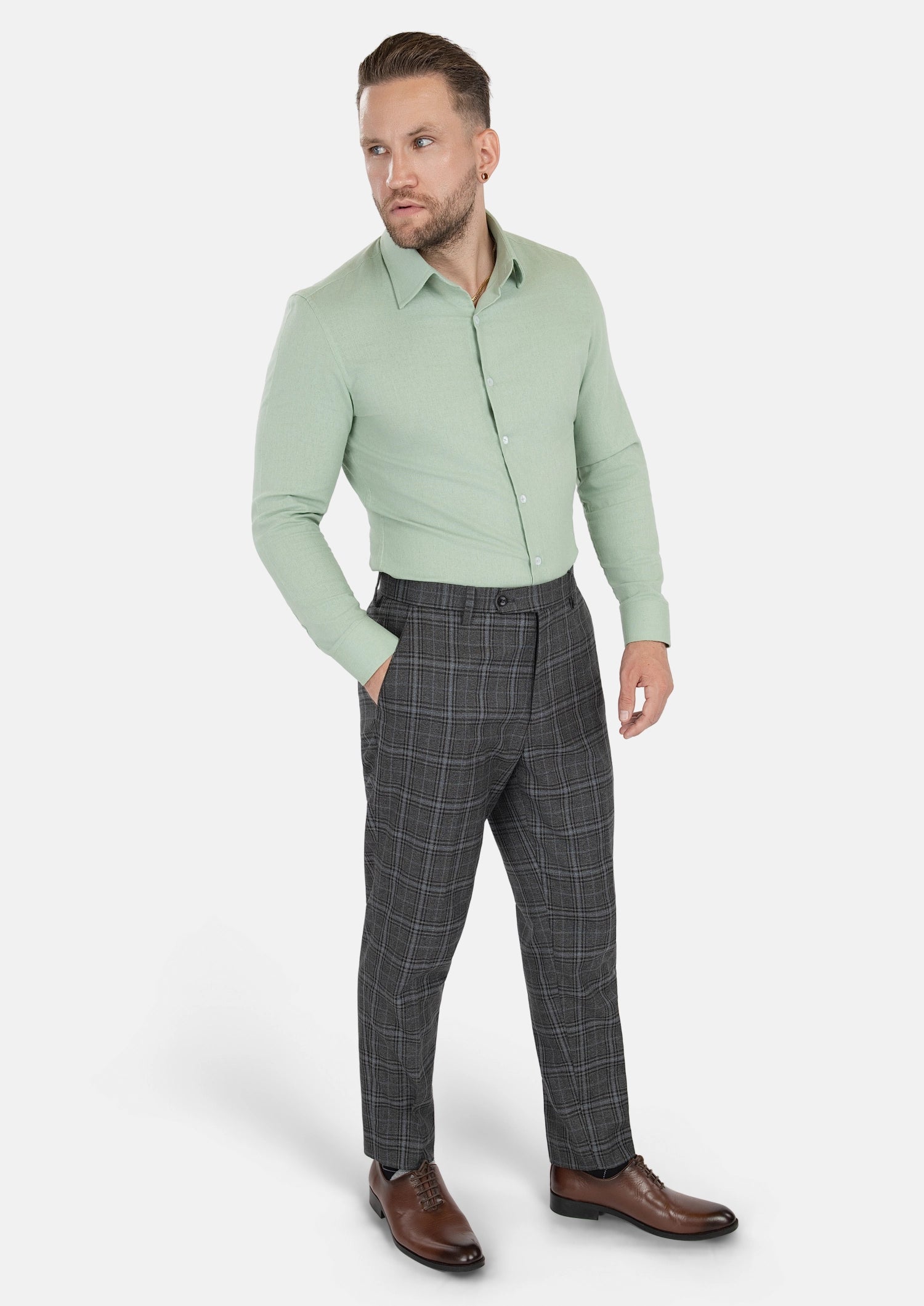 Grey Two-Tone Plaid Pants