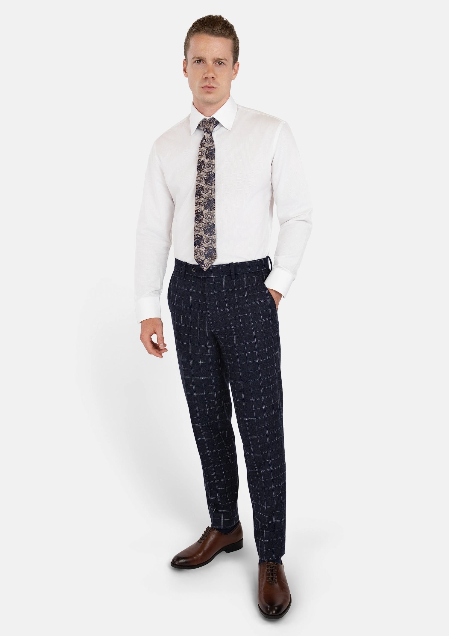 Navy Flannel Windowpane Pants