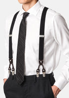 Classic Black Suspenders - worn with a white shirt and black tie670