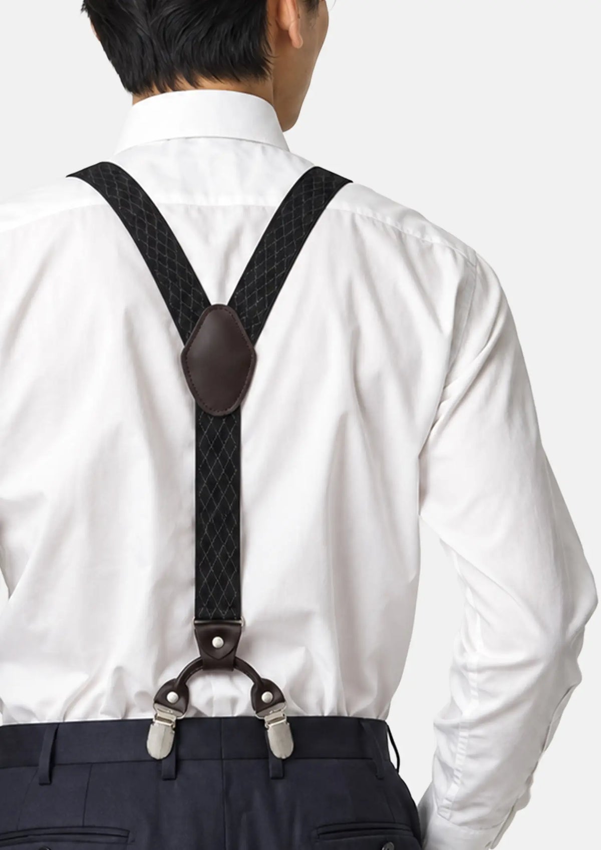 Black Lattice Suspenders - Y-back view on a model514