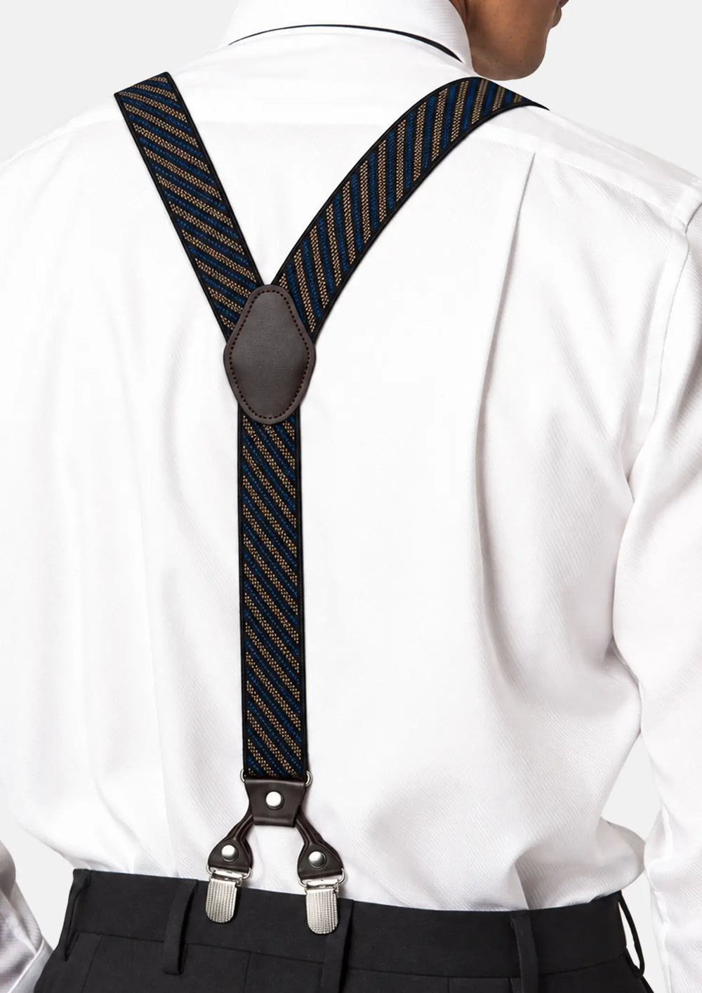 Blue &amp; Tan Striped Suspenders397