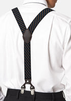 Blue & Tan Striped Suspenders - Y-back view on a model898