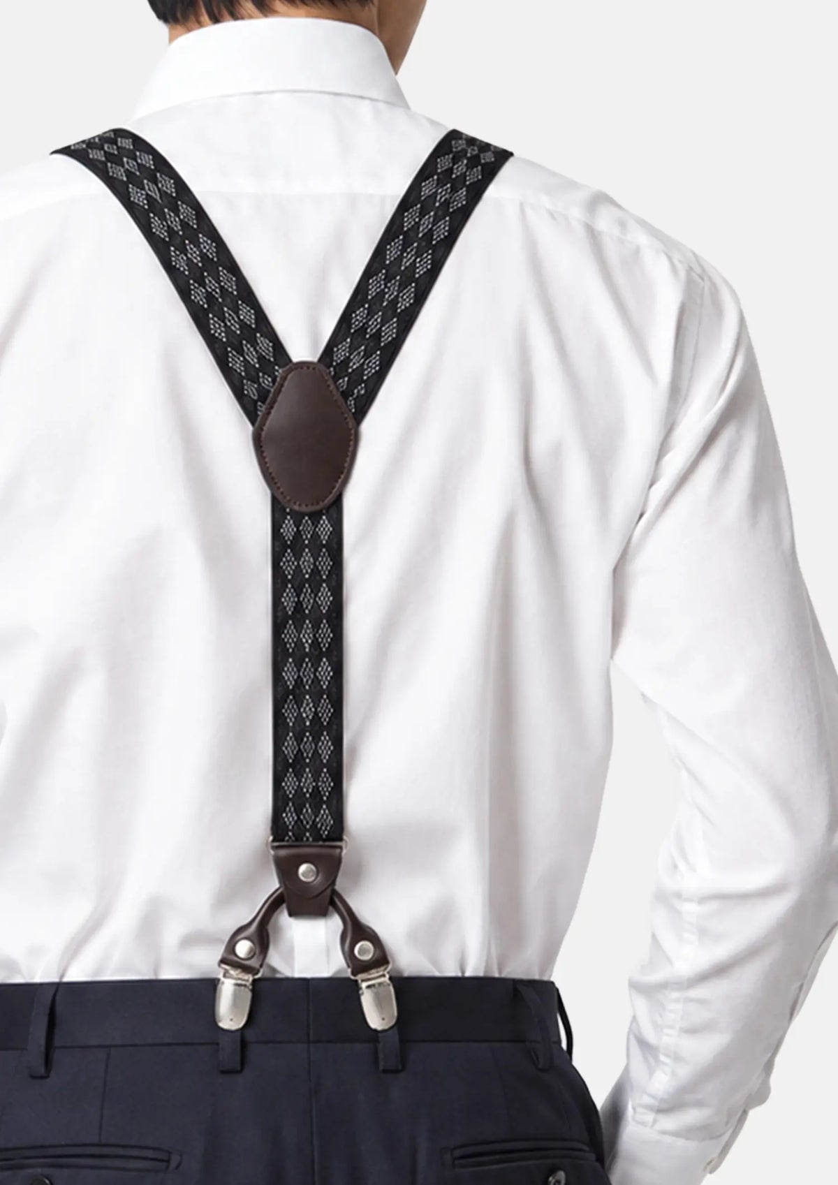Black Mosaic Suspenders - Y-back view on a model690