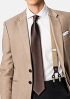 Essential Tan Suspenders - worn with a tan jacket, white shirt and brown tie282