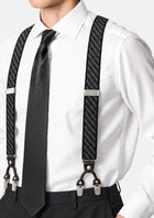 Blue & Tan Striped Suspenders - worn with a white shirt and black tie534