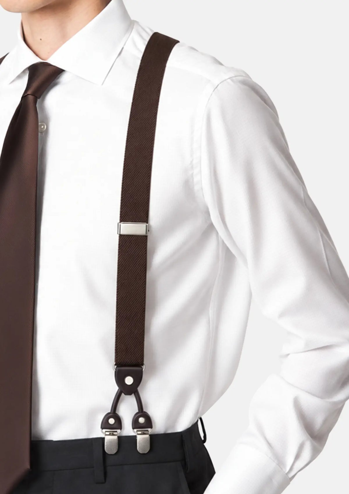 Chocolate Brown Suspenders - worn with a white shirt and brown tie284