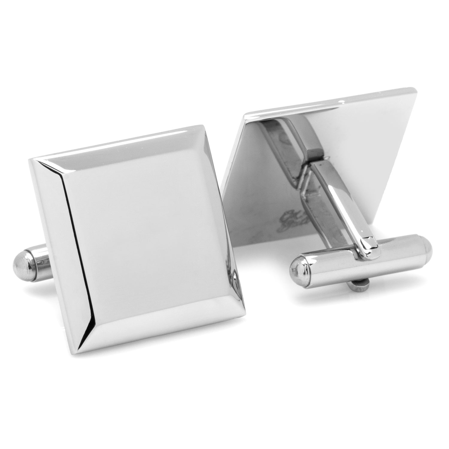 Stainless Steel Beveled Square Engravable Cufflinks and Tie Bar Gift Set — view 731