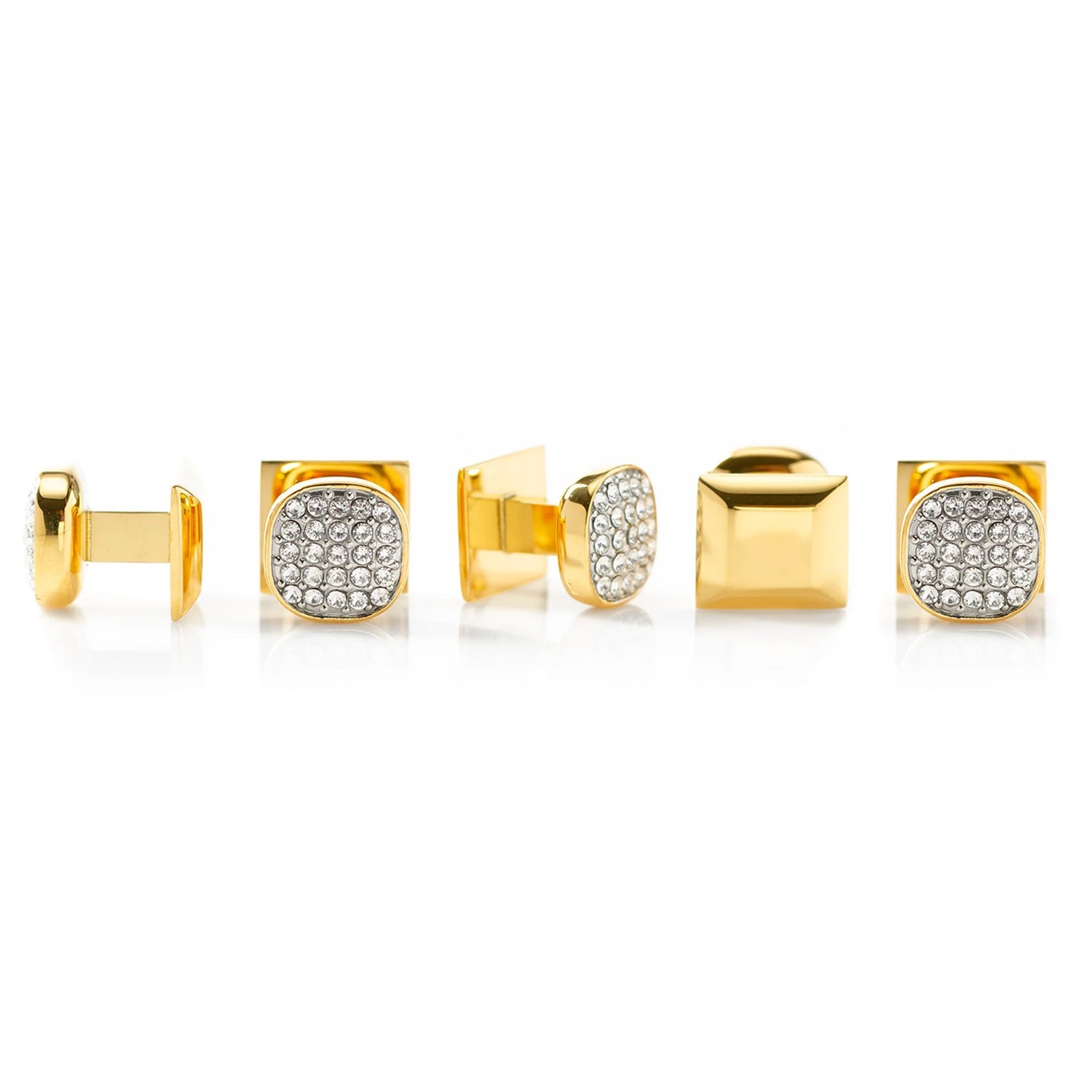 Gold Stainless Steel White Pave Crystal 5-Stud Set — on a shirt cuff285