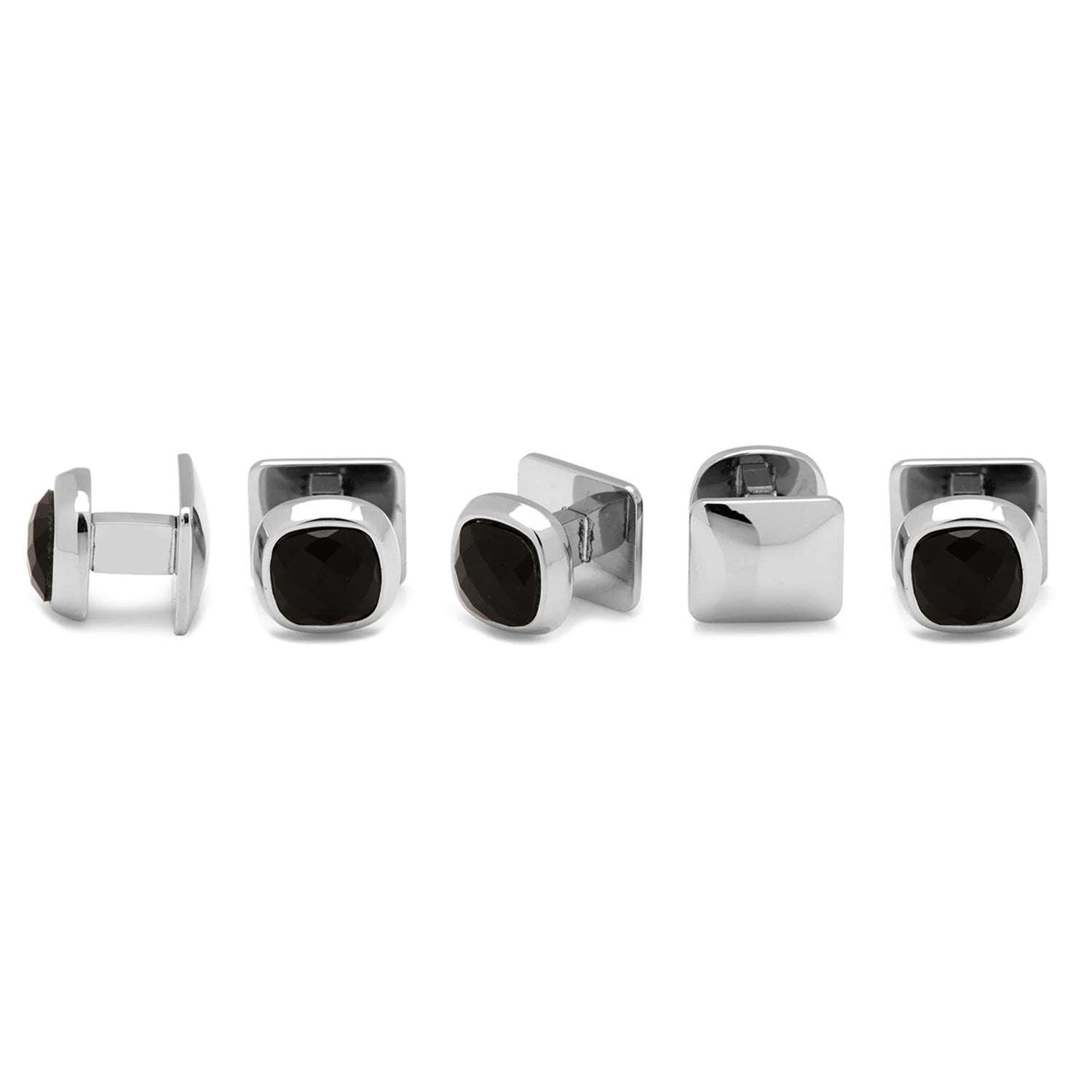 Faceted Onyx Cushion Stainless Steel 5-Stud Set — on a shirt cuff34