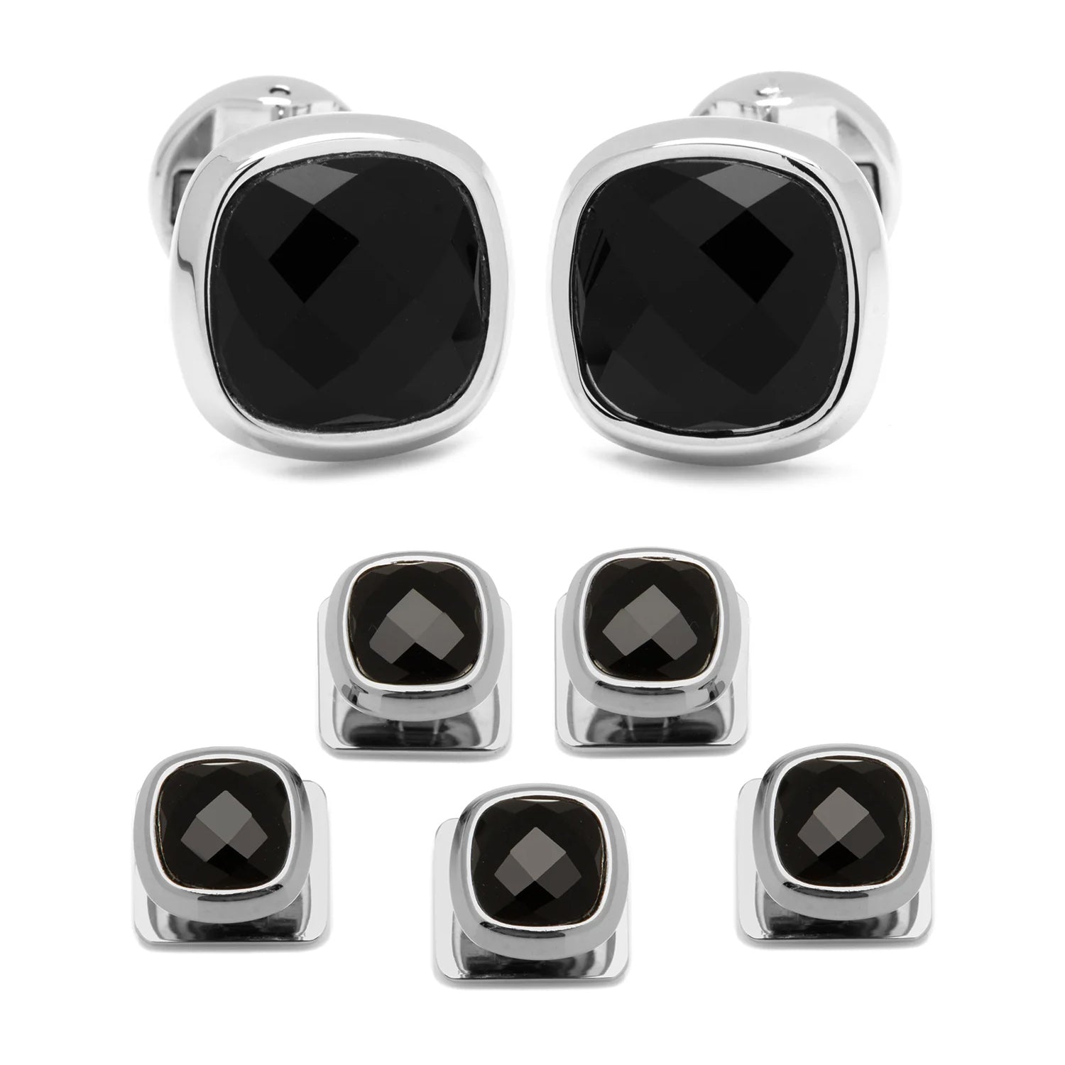 Faceted Onyx Cushion Stainless Steel 5-Stud Set895