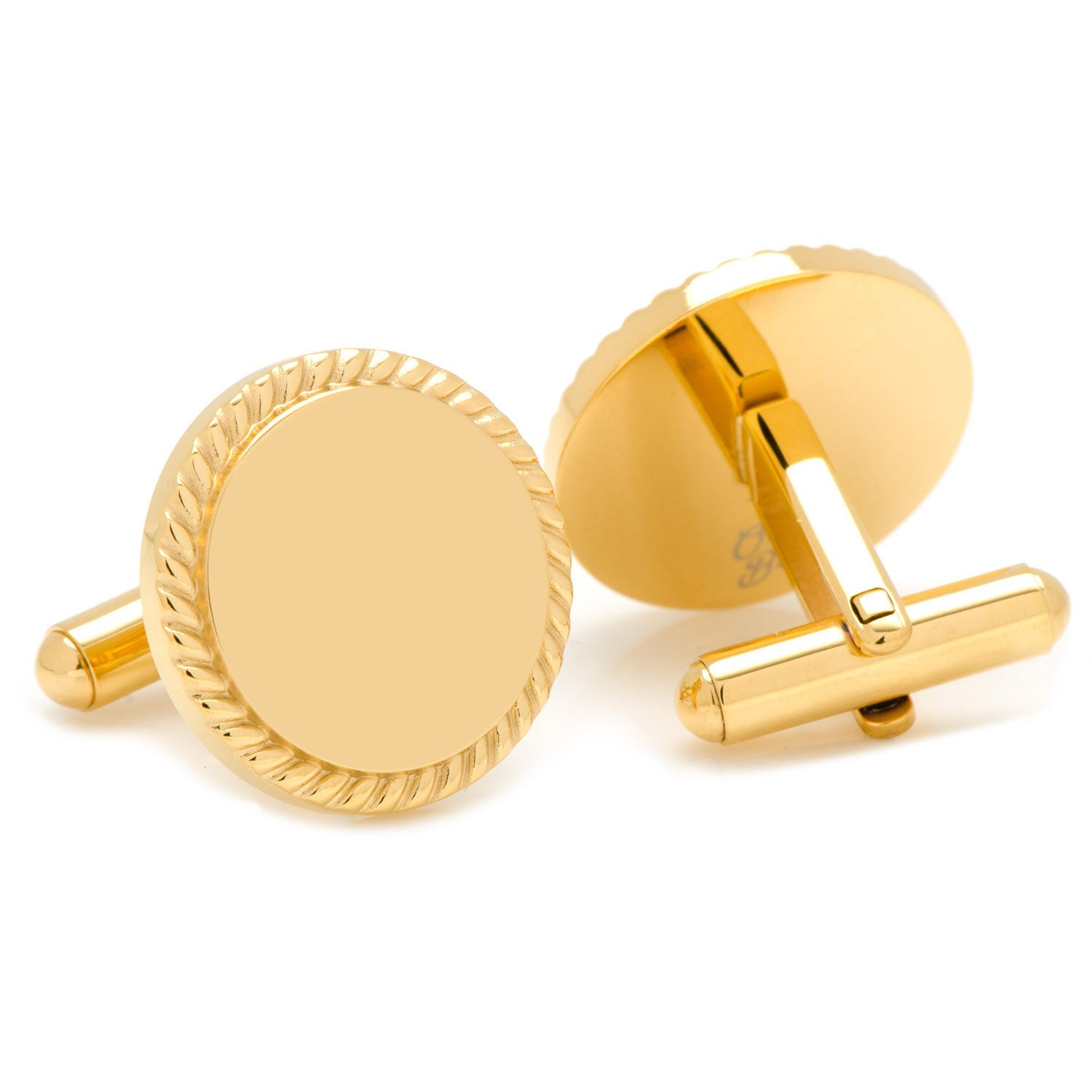 Engravable Gold Plated Rope Border Round Cufflinks and Tie Bar Gift Set — view 6256