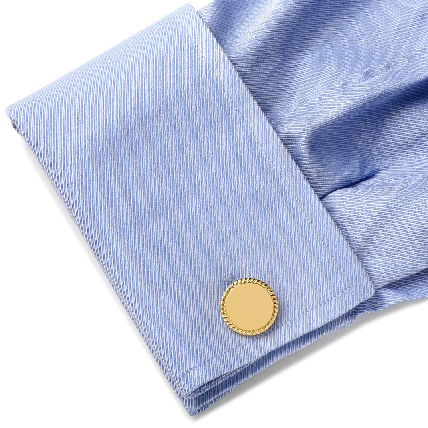 Engravable Gold Plated Rope Border Round Cufflinks and Tie Bar Gift Set — view 7975