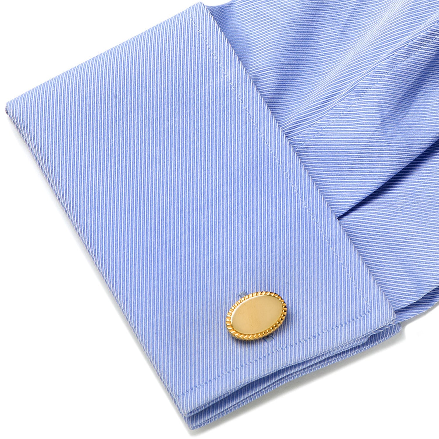 14K Gold Plated Rope Border Oval Cufflinks and Tie Bar Gift Set — gift box914