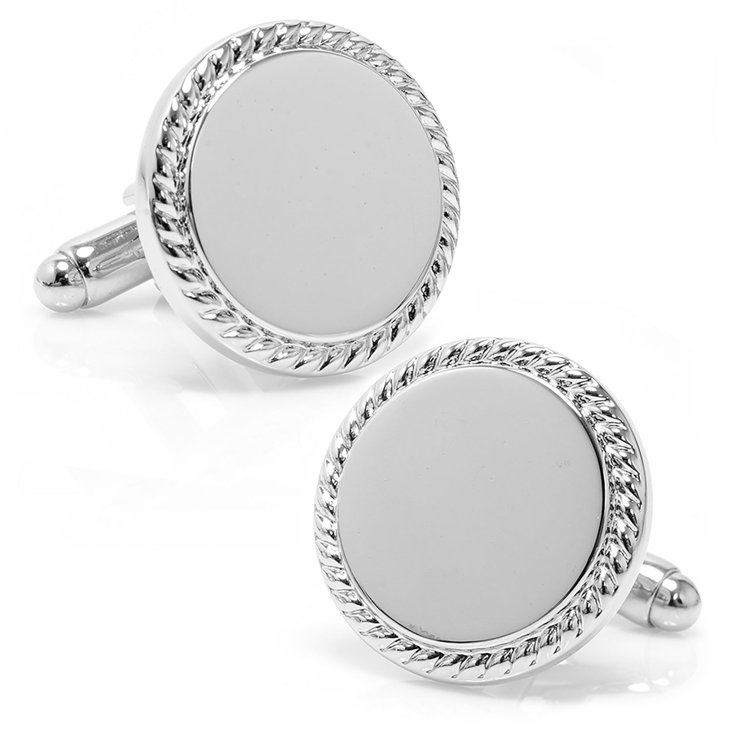 Engravable Rope Border Round Cufflinks and Tie Bar Gift Set — gift box643