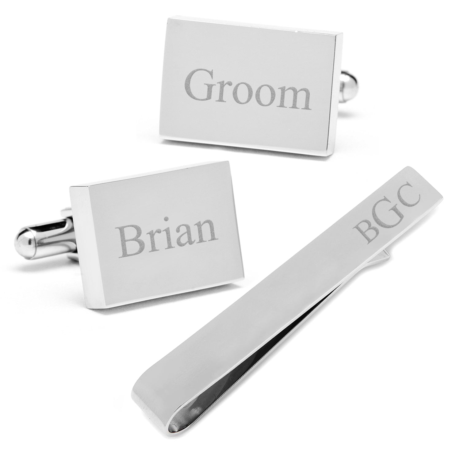 Engravable Rectangle Cufflinks and Tie Bar Gift Set — close-up detail638