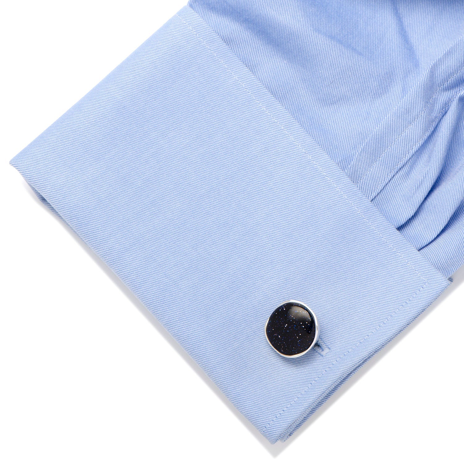 Sterling Silver Classic Round Blue Goldstone Cufflinks344