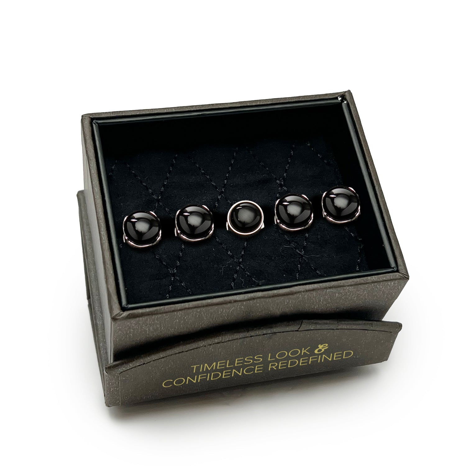 Sterling Silver Classic Formal Black Onyx 5-Studs — gift box998