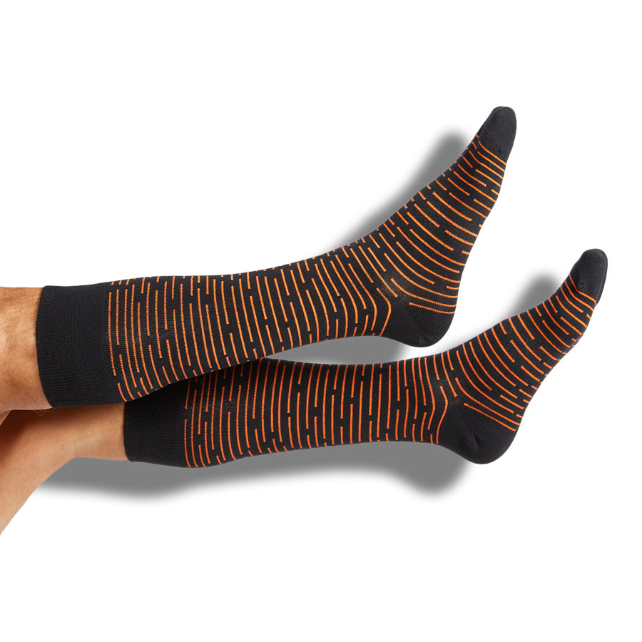 Orange and Black Broken Stripe Dress Socks37