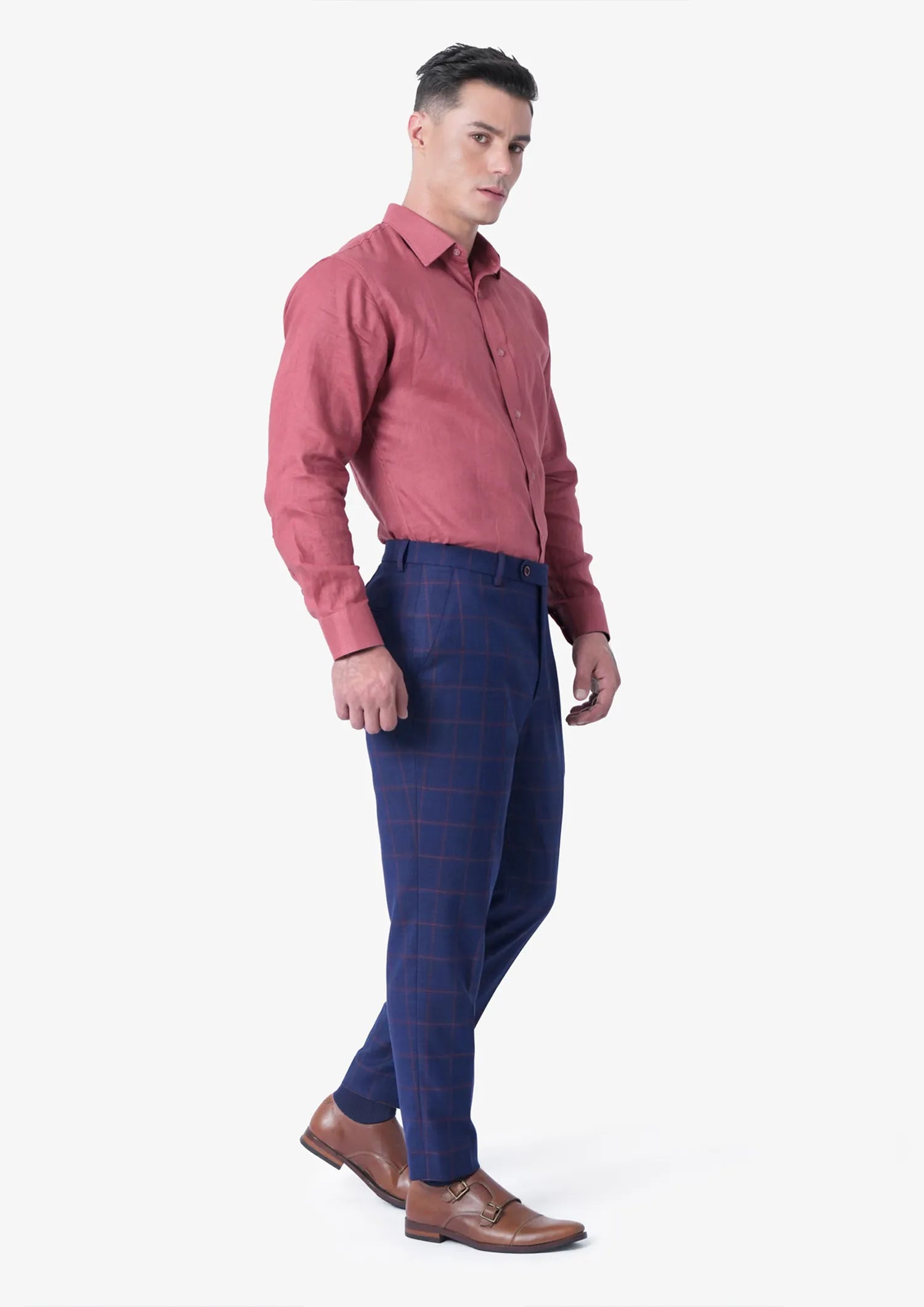 Men's Indigo Blue Windowpane Pants | SARTORO Men's Indigo Blue Windowpane Pants | SARTORO