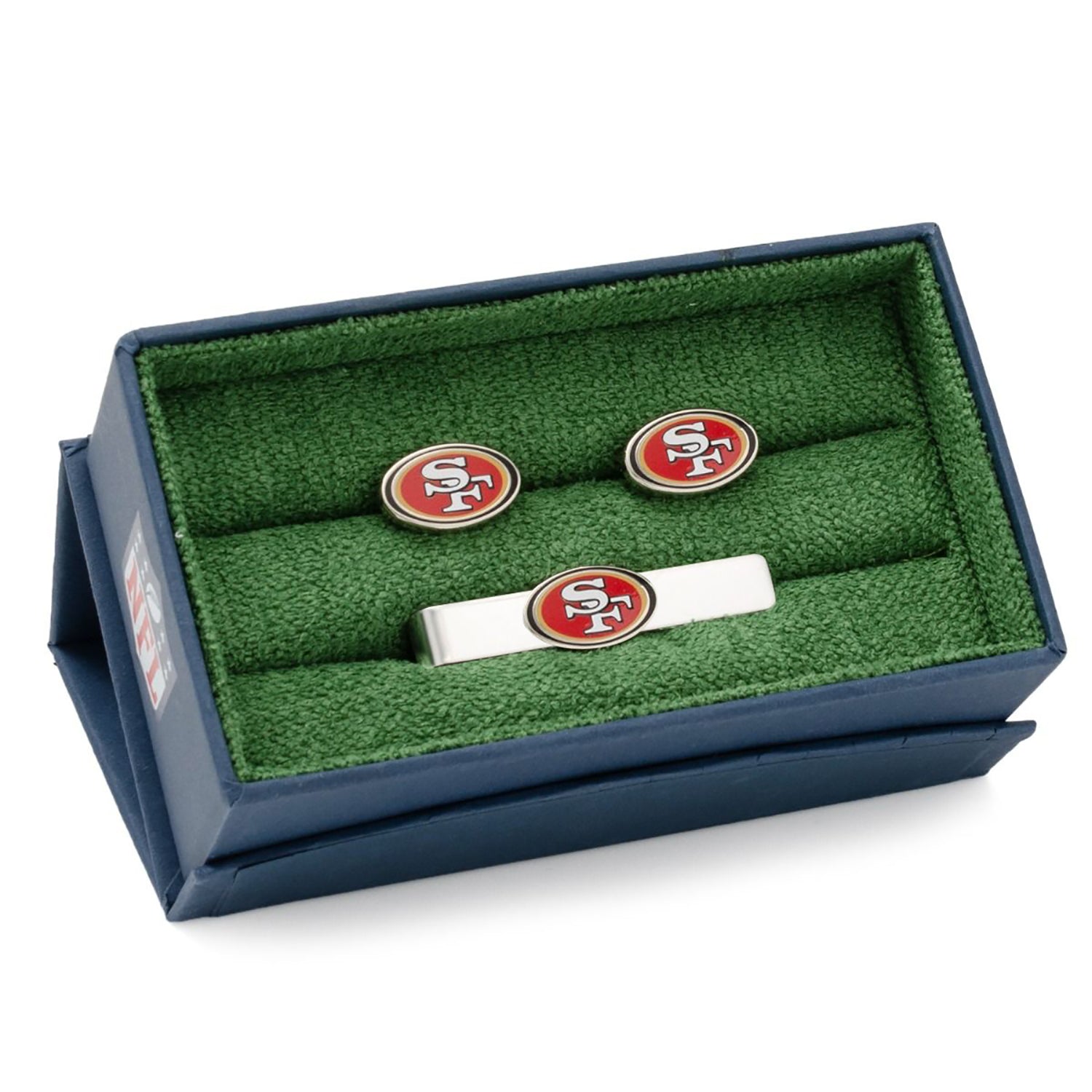 NFL San Francisco 49er's Cufflinks and Tie Bar Gift Set — close-up detail431