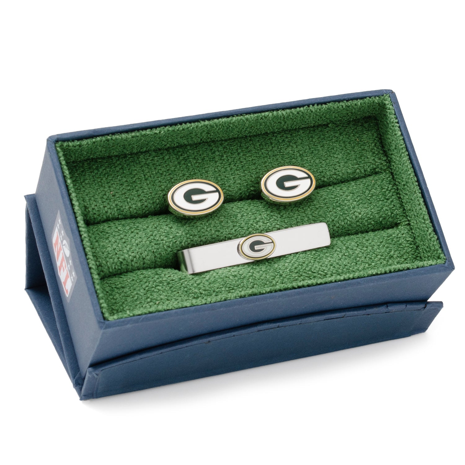 NFL Green Bay Packers Cufflinks and Tie Bar Gift Set — close-up detail832