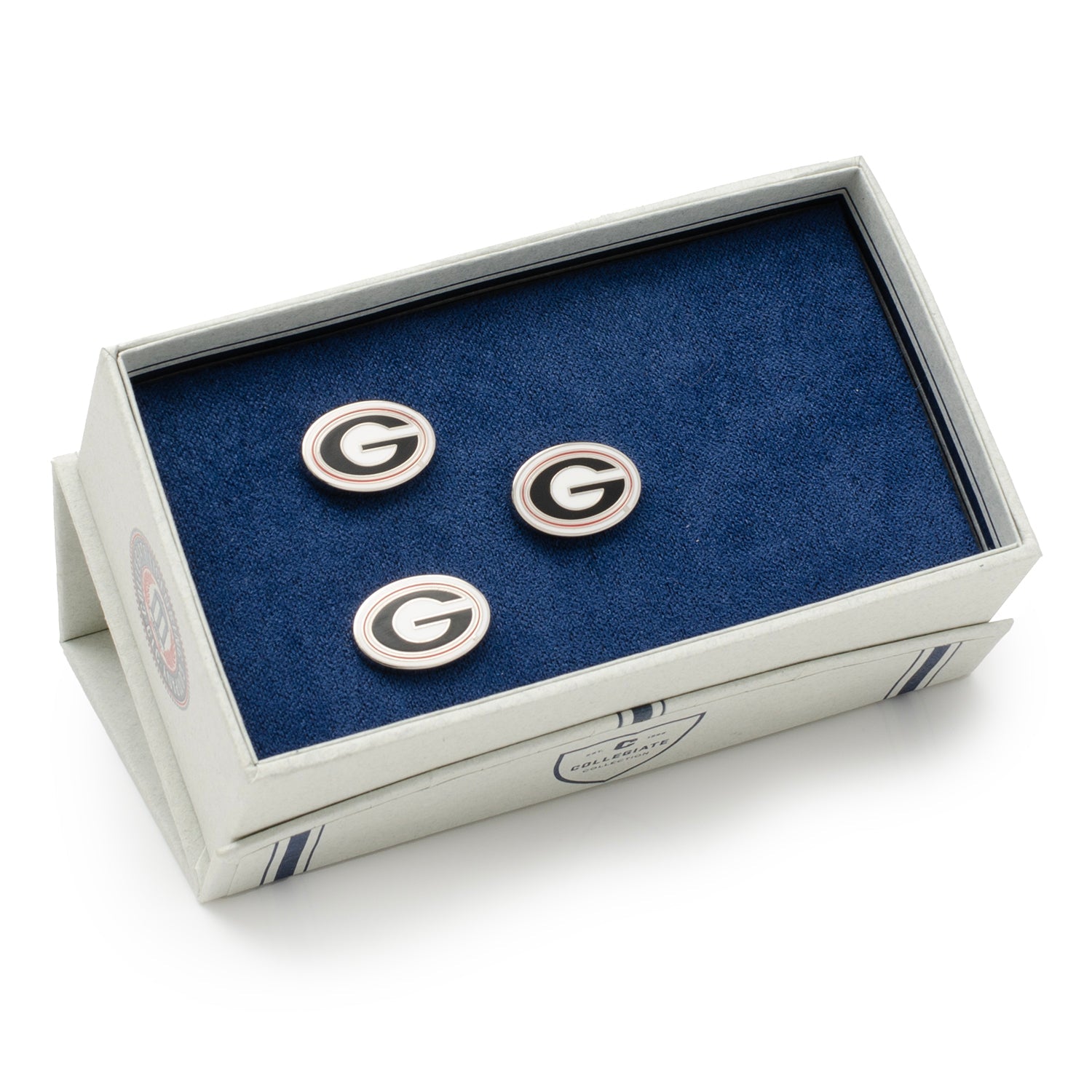 NCAA University of Georgia Bulldog Cufflinks and Lapel Pin Gift Set — close-up detail621
