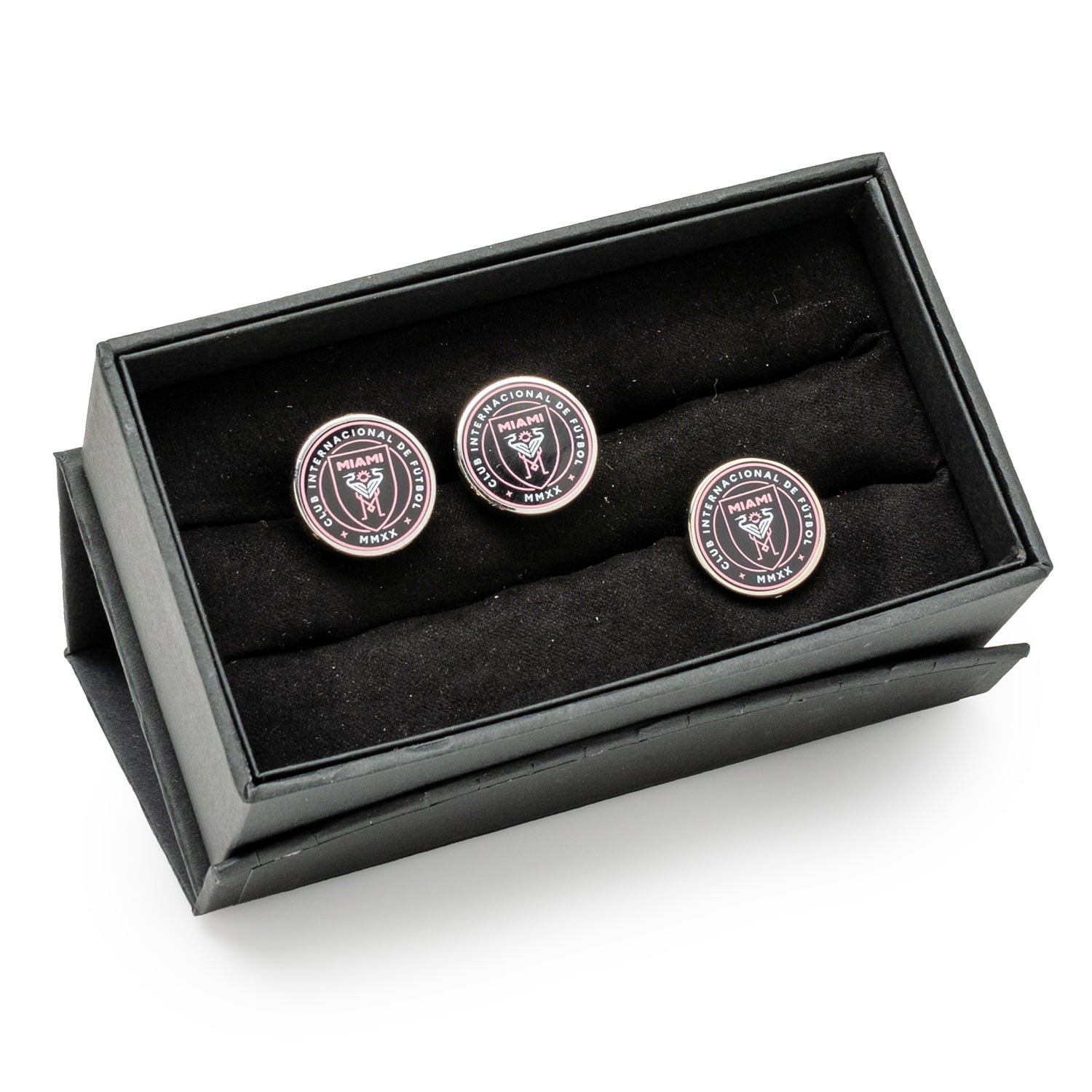 MLS Inter Miami Cufflinks and Lapel Pin Gift Set — close-up detail518