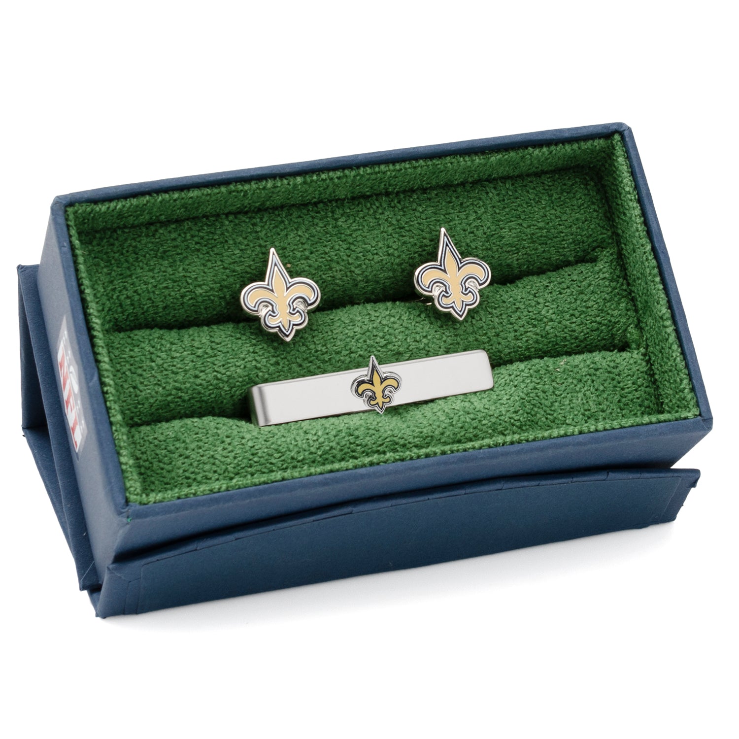 NFL New Orleans Saints Cufflinks and Tie Bar Gift Set — close-up detail803