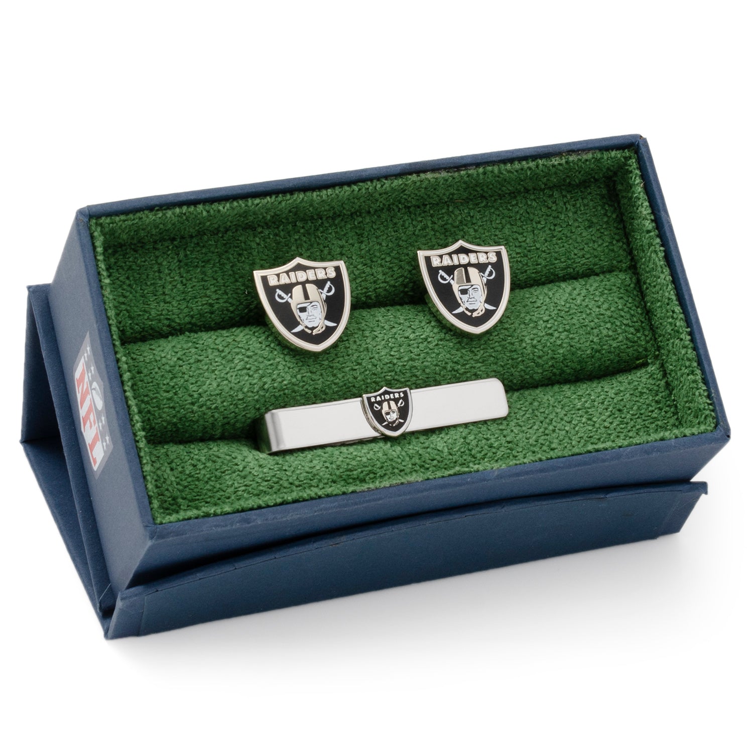 NFL Las Vegas Raiders Cufflinks and Tie Bar Gift Set — close-up detail152