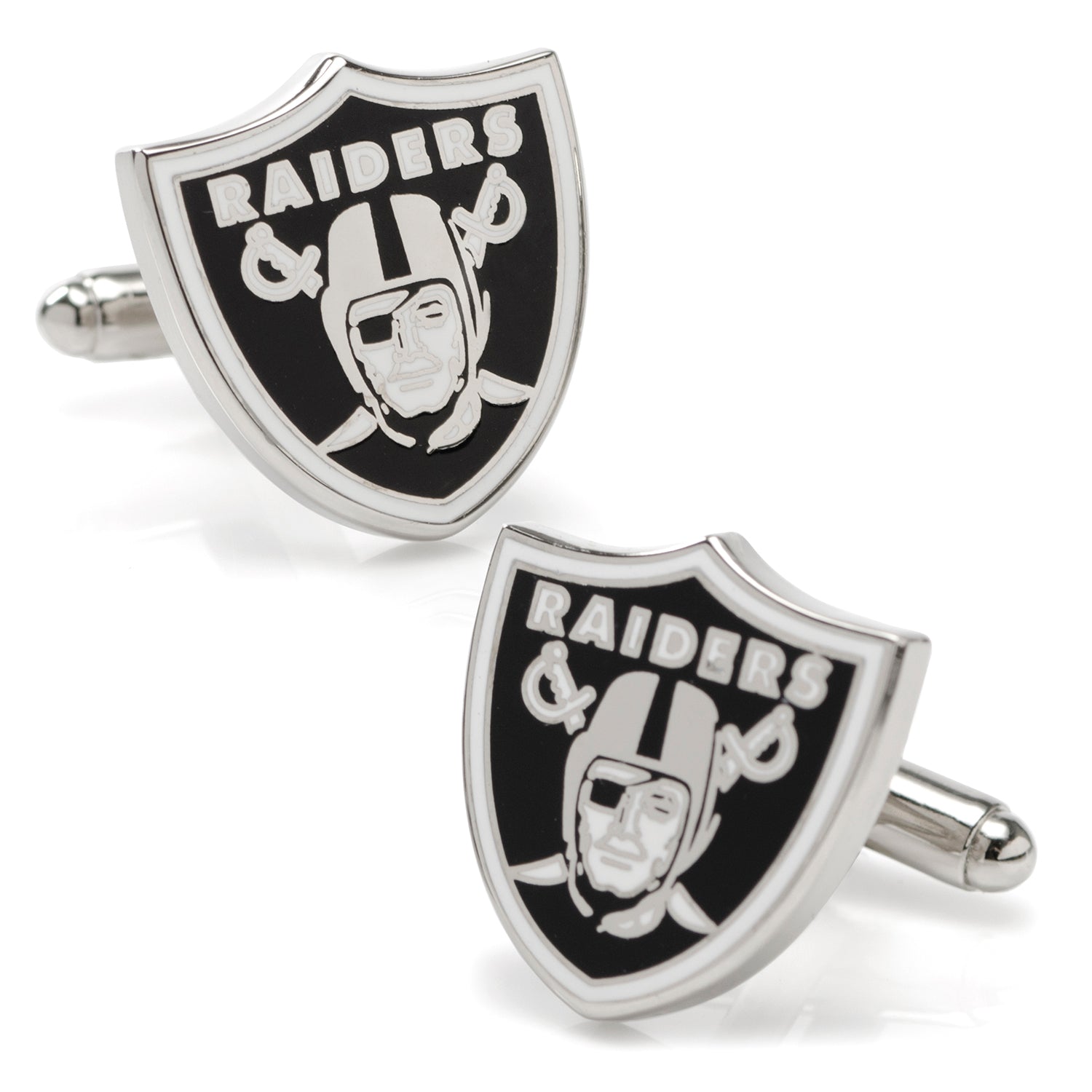 NFL Las Vegas Raiders Cufflinks and Tie Bar Gift Set — on a shirt cuff752