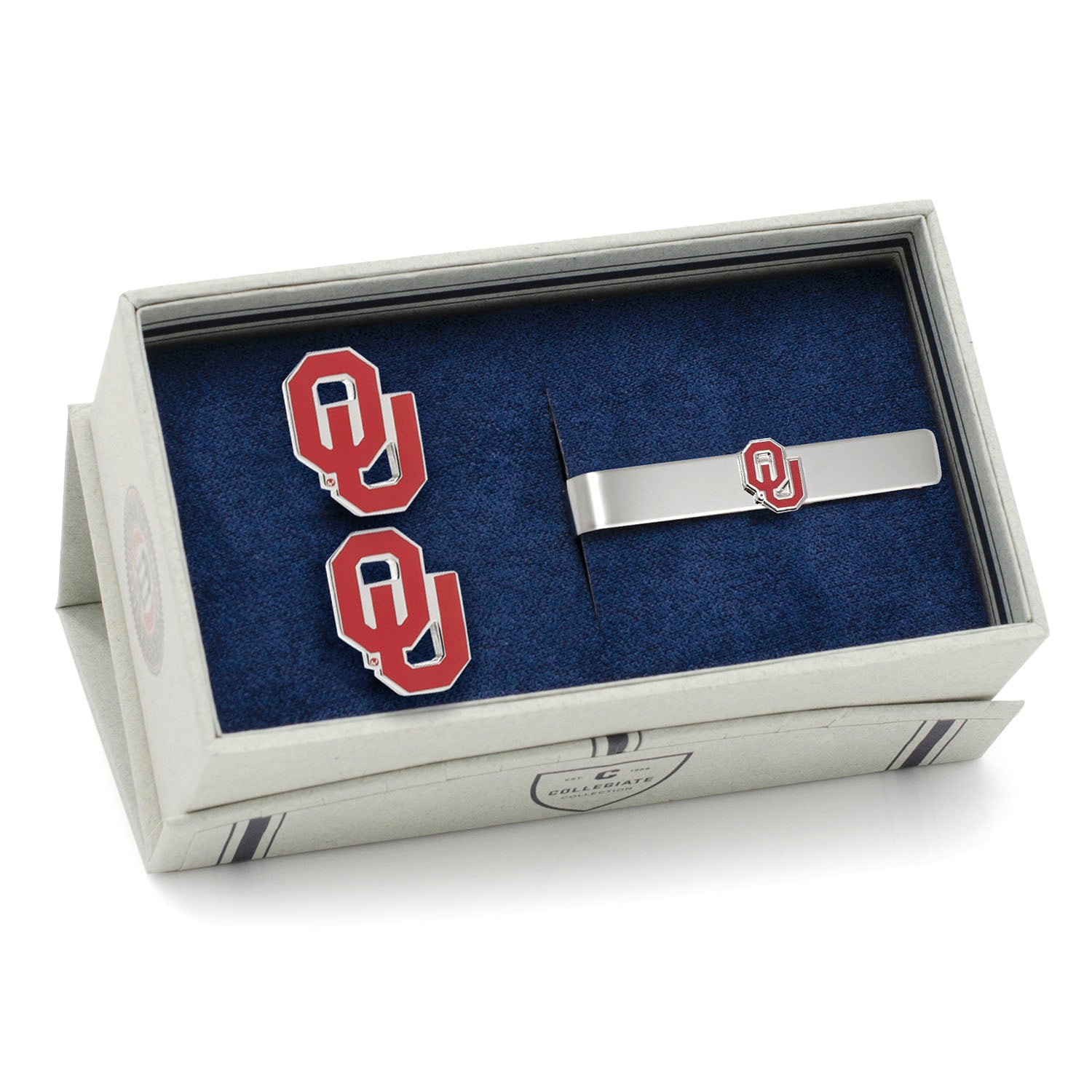 NCAA University of Oklahoma Cufflinks and Tie Bar Gift Set — close-up detail764