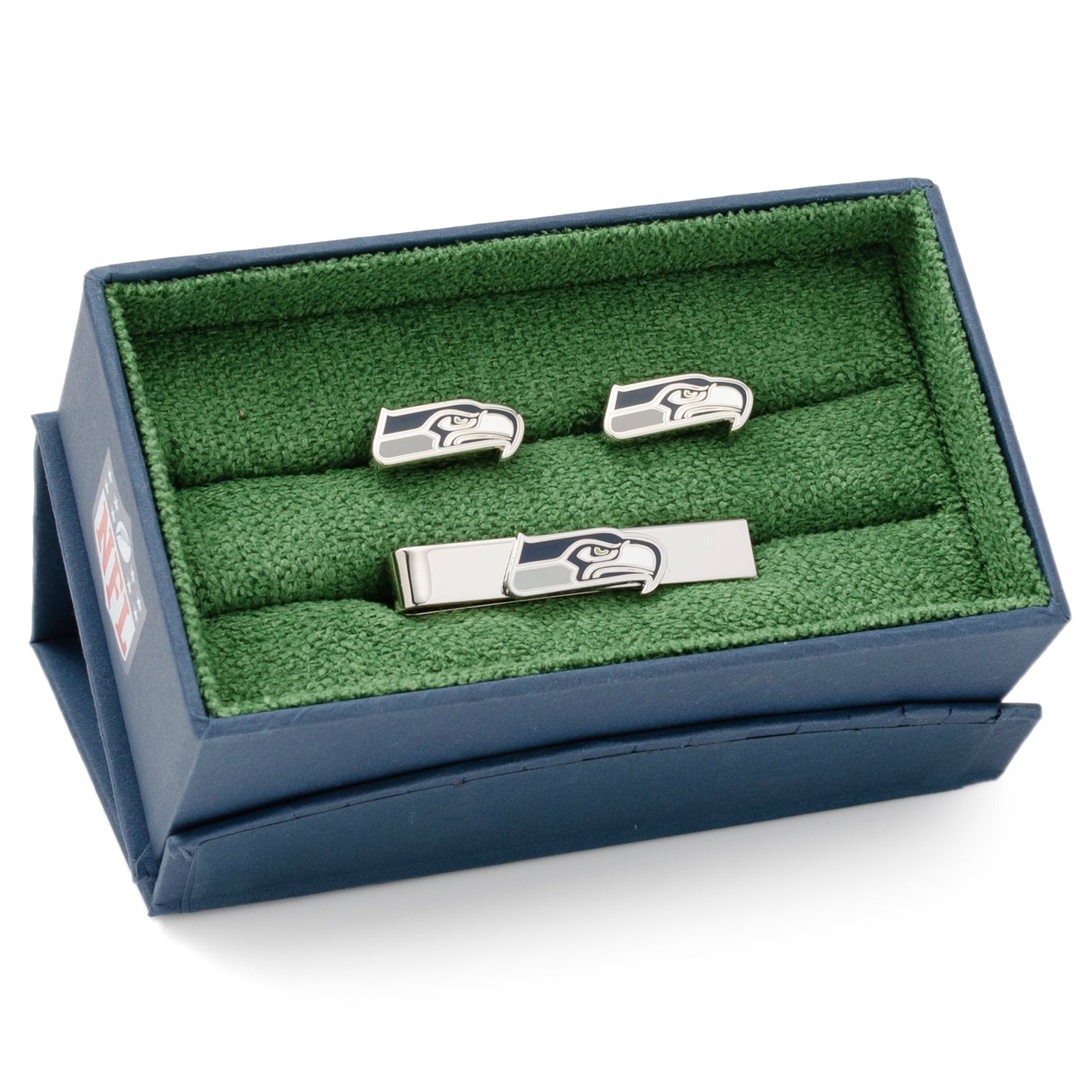 NFL Seattle Seahawks Cufflinks and Tie Clip Gift Set — close-up detail877