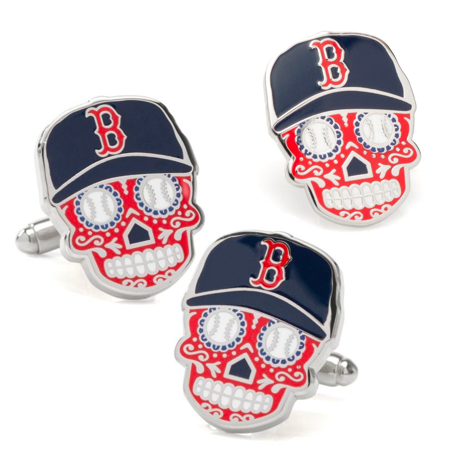 MLB Boston Red Sox Sugar Skull Cufflinks &amp; Lapel Pin Gift Set430