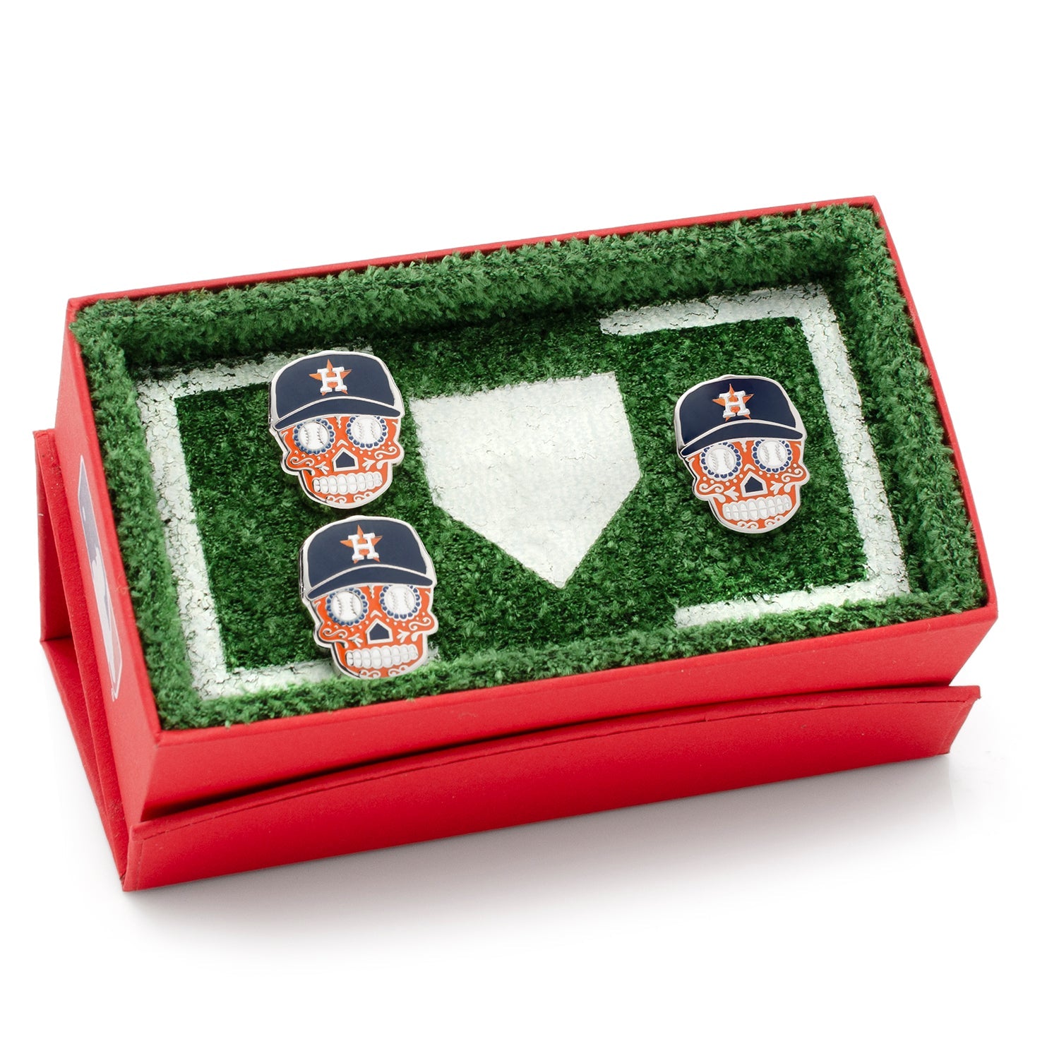 Houston Astros Sugar Skull Cufflinks &amp; Lapel Pin Gift Set — close-up detail503