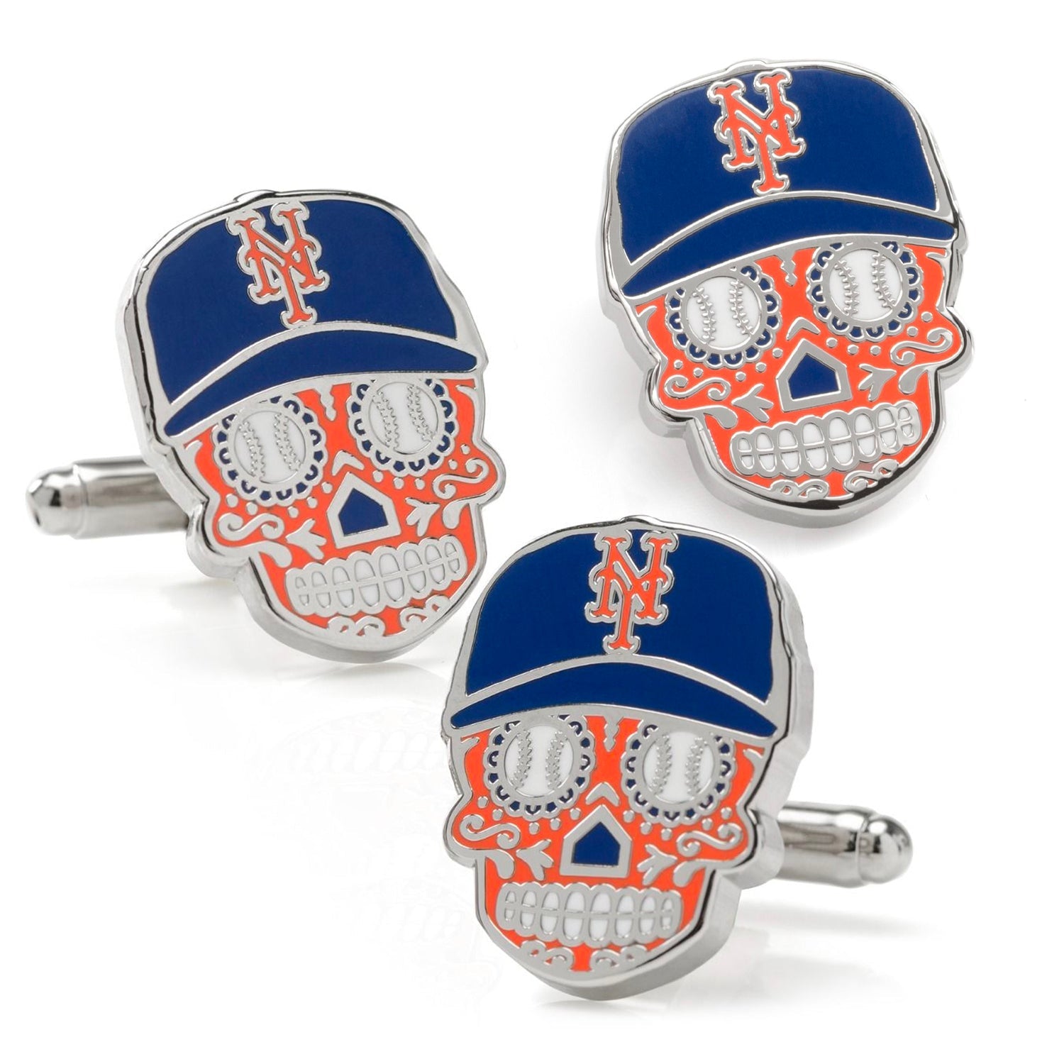 MLB New York Mets Sugar Skull Cufflinks &amp;amp; Lapel Pin Gift Set468
