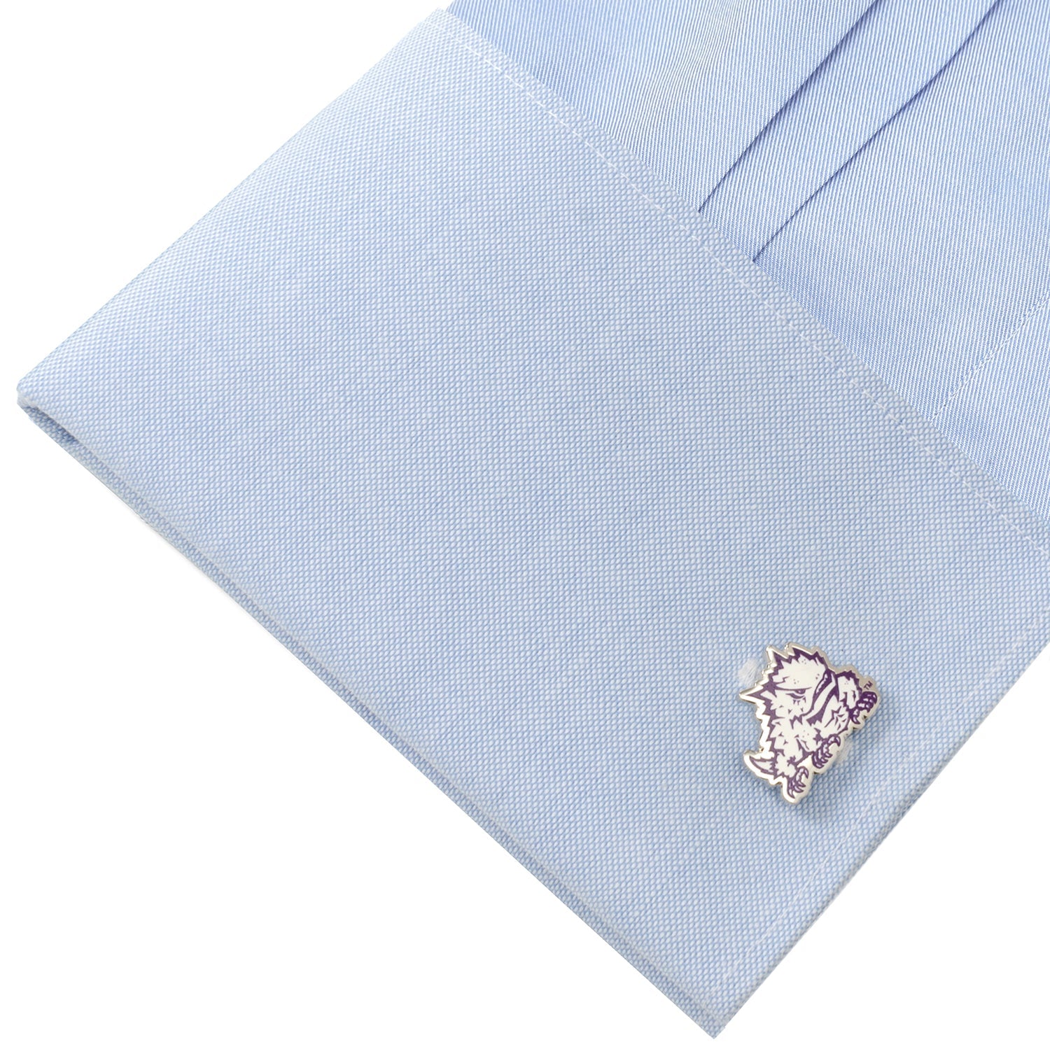 NCAA TCU Horned Frog Cufflinks — on a shirt cuff456
