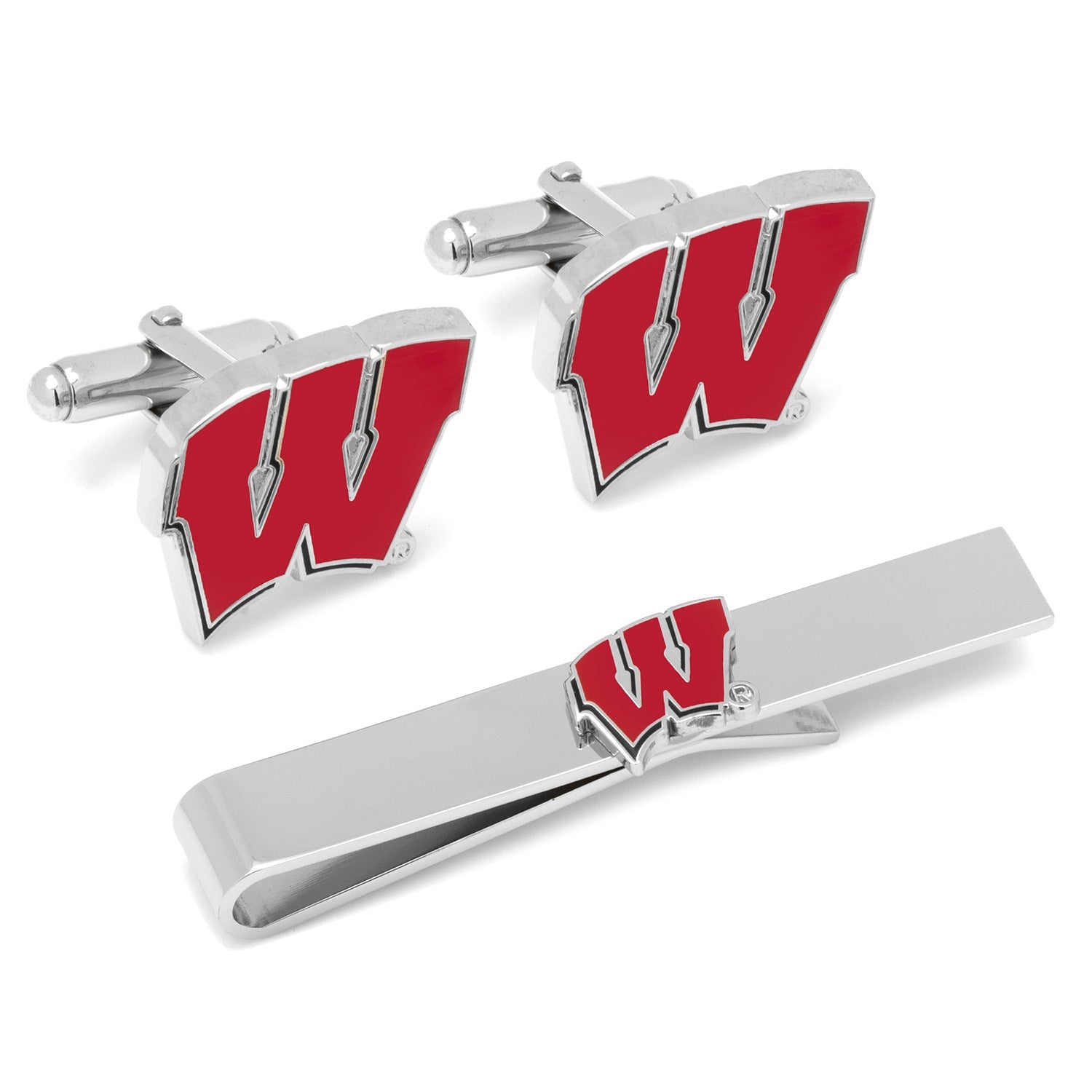 NCAA University of Wisconsin Badgers Cufflinks and Tie Bar Set235