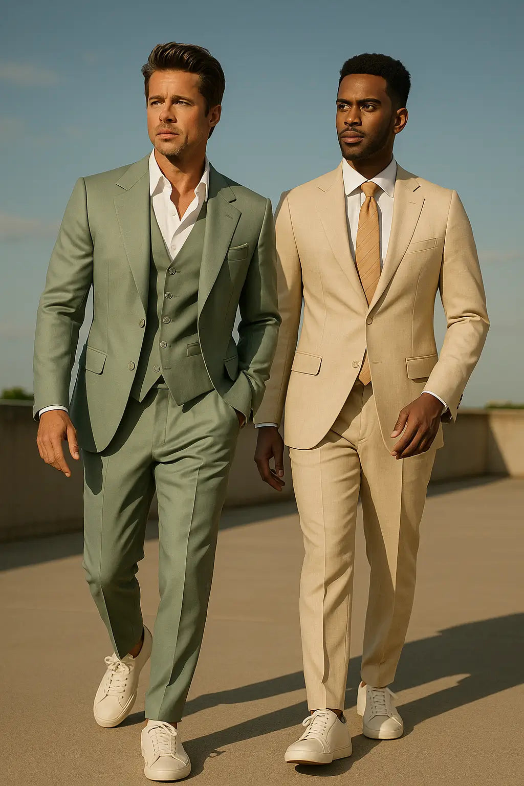 Two guys in wool suits walking