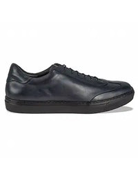 Dark blue leather sneaker on a white background