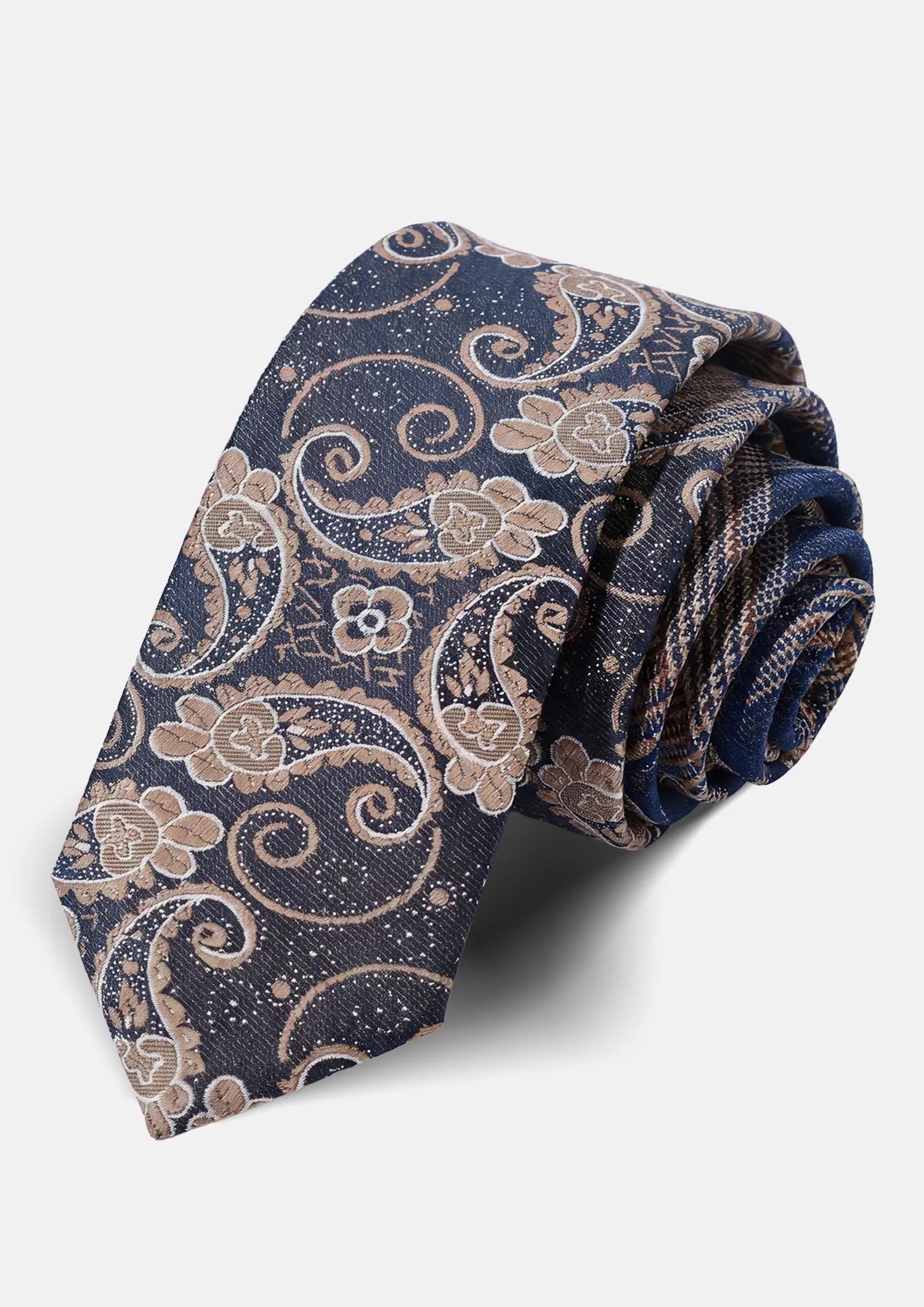 Navy Beige Botanical Paisley Tie800
