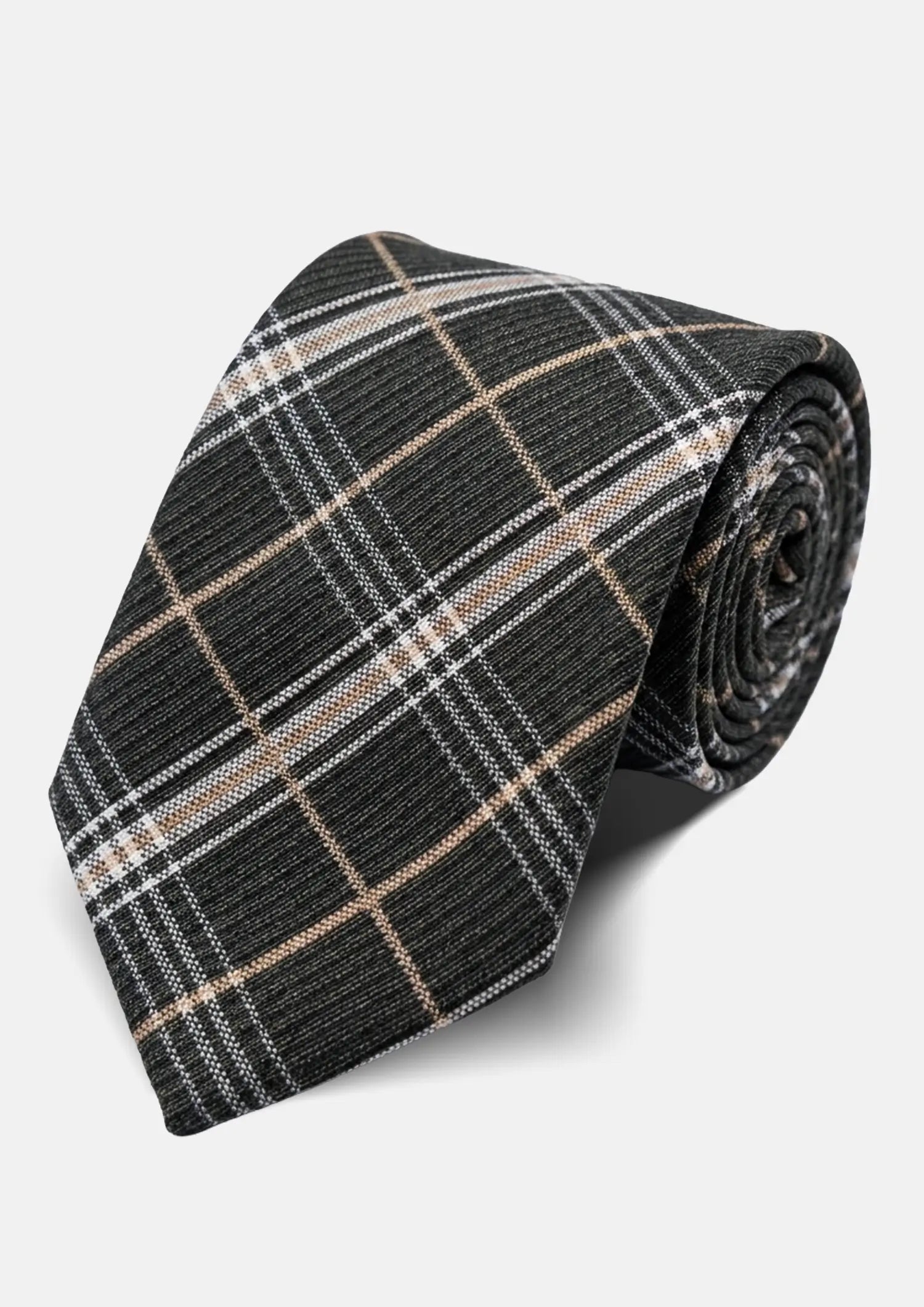 Charcoal Camel Plaid Tie980