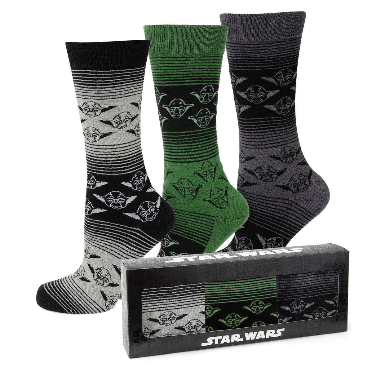 Star Wars Yoda Green, Gray, and Black Ombre Dress Socks and Jedi Crest Lapel Pin Gift Set258