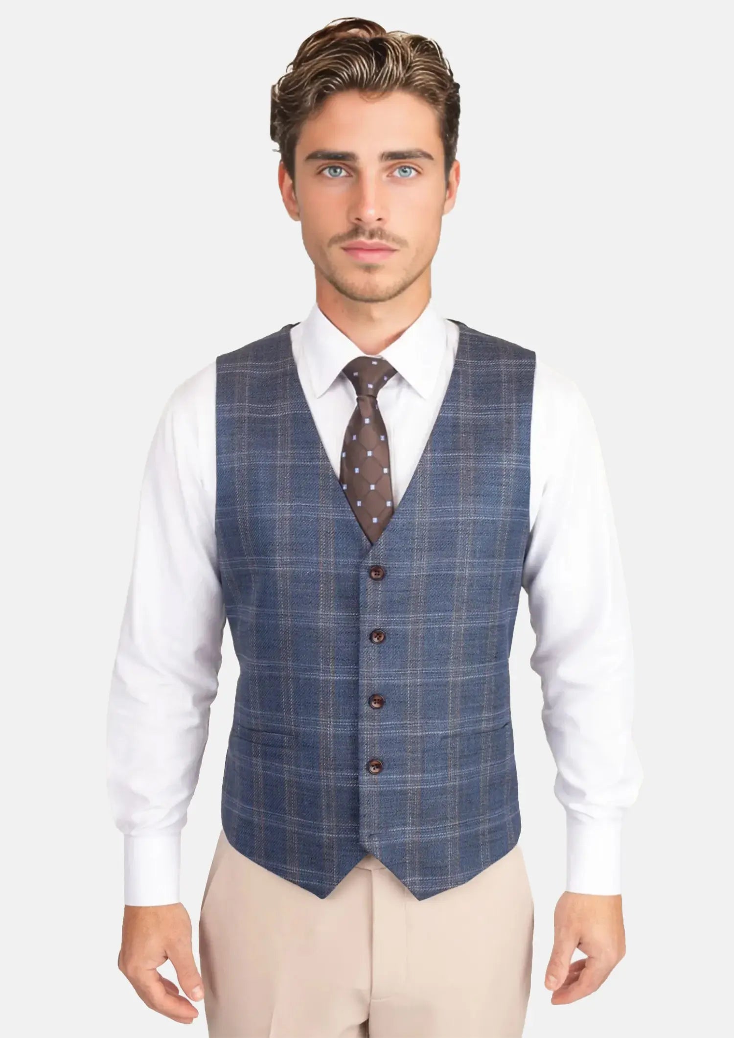 Deep Cobalt Blue Plaid Vest455