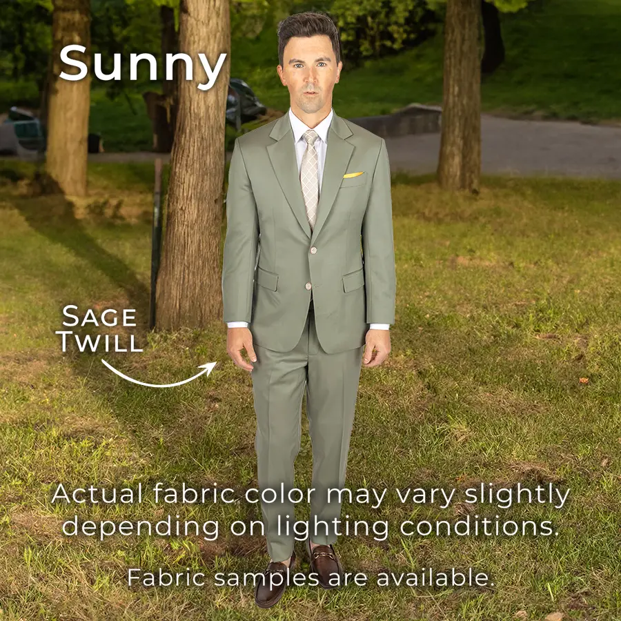 Sage Suit on model outdoors