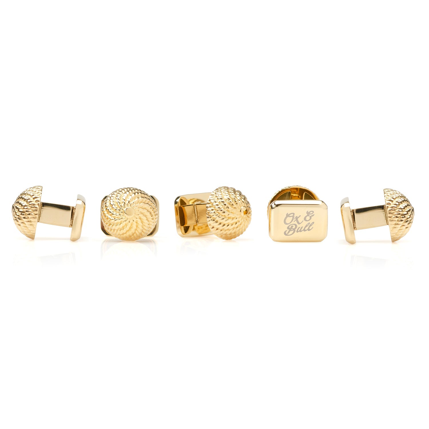 VDP 3D Colony Gold Stainless Studs — on a shirt cuff351