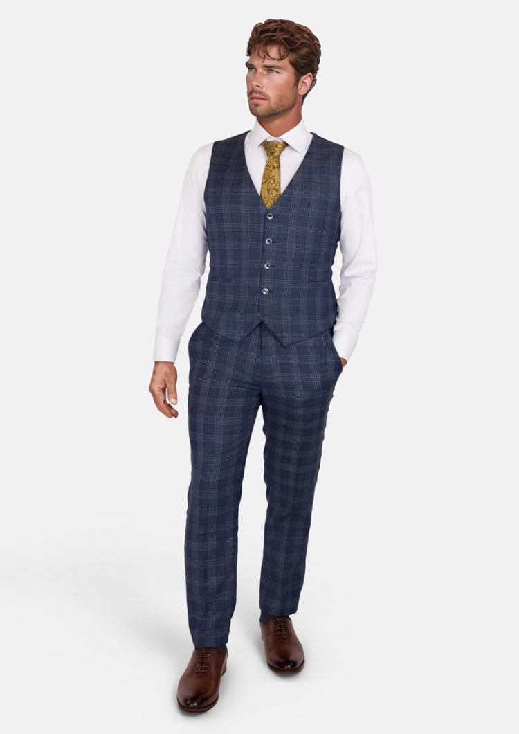 Admiral Navy Checked Vest - SARTORO897
