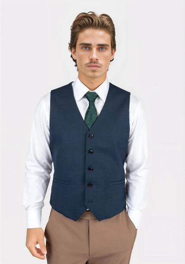 Aegean Blue Sharkskin Vest - SARTORO