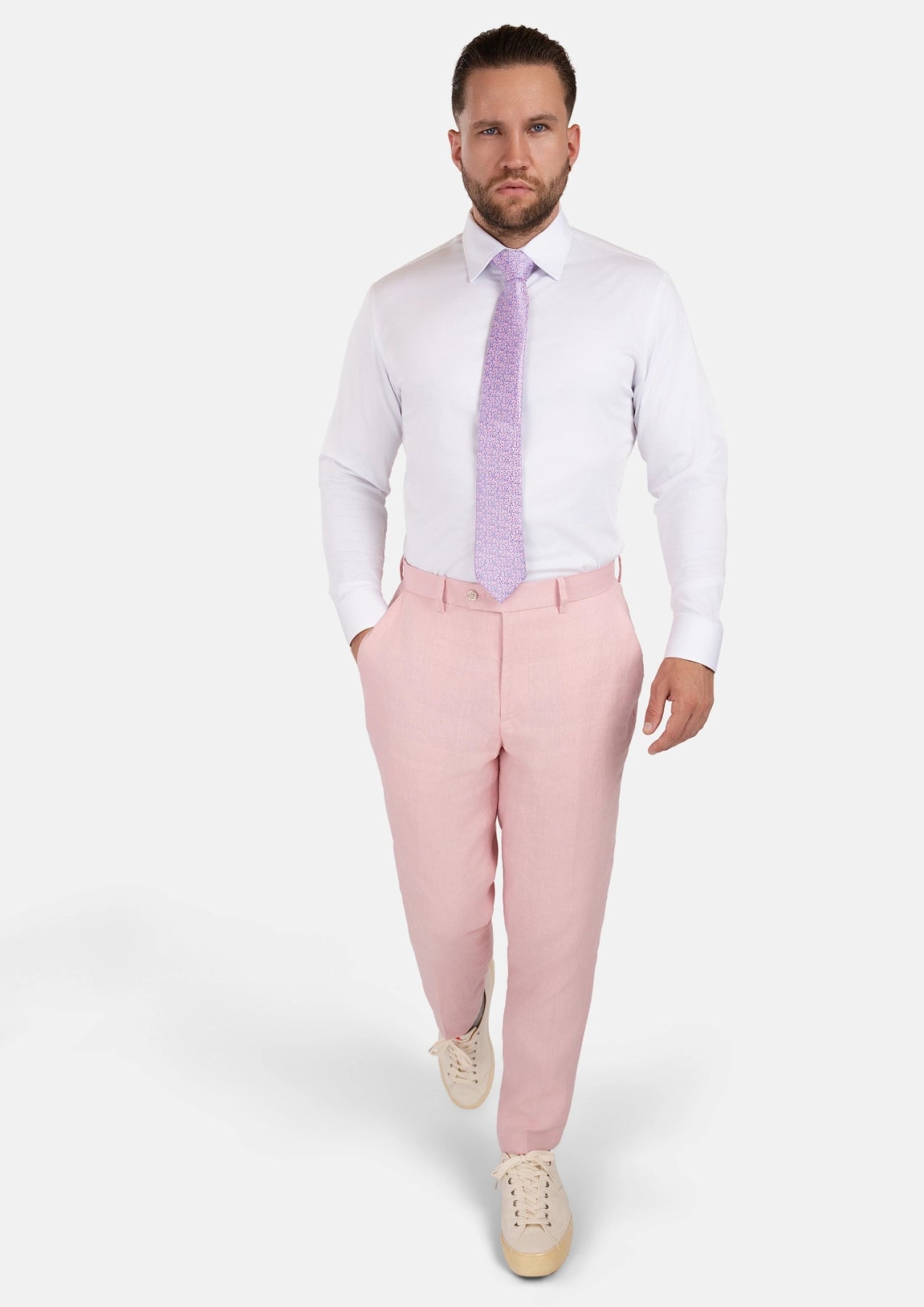 Amaranth Pink Linen Pants - SARTORO